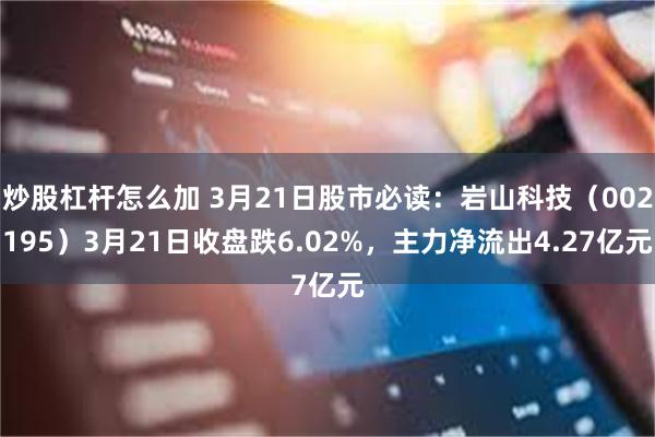 炒股杠杆怎么加 3月21日股市必读：岩山科技（002195）3月21日收盘跌6.02%，主力净流出4.27亿元